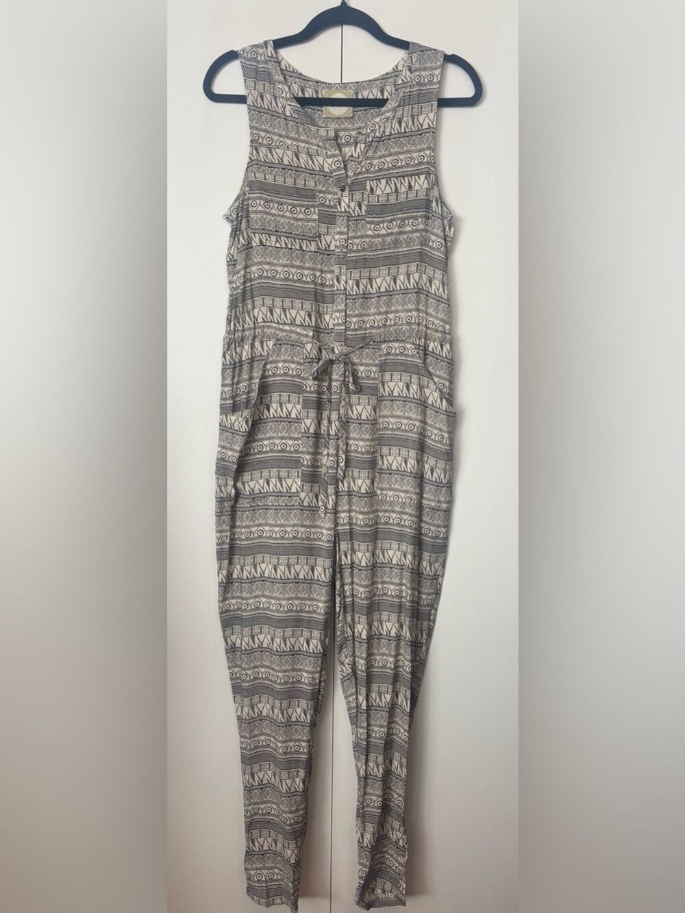 Alythea Black & Cream Geometric Sleeveless Button-Front Jumpsuit